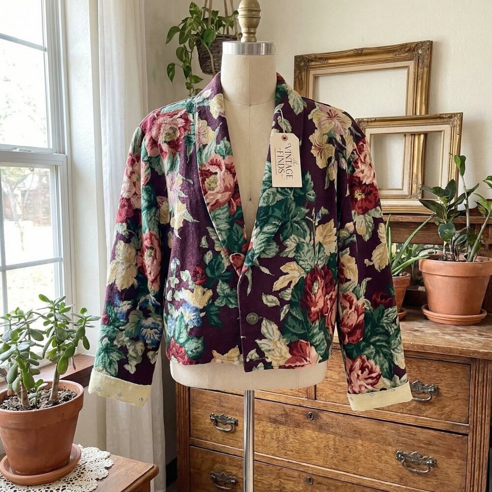 Vintage 80s Floral Tapestry Jacket – One Size Boho Chic vintage Blazer, vintage